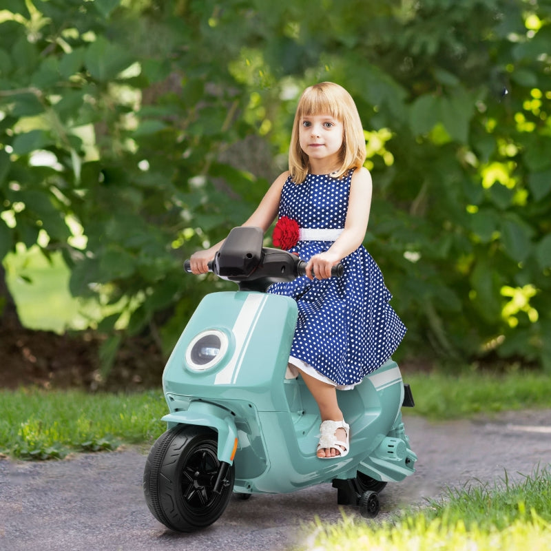 AIYAPLAY Electric Motorcycle for Kids, with Headlight Music and Training Wheels, Green