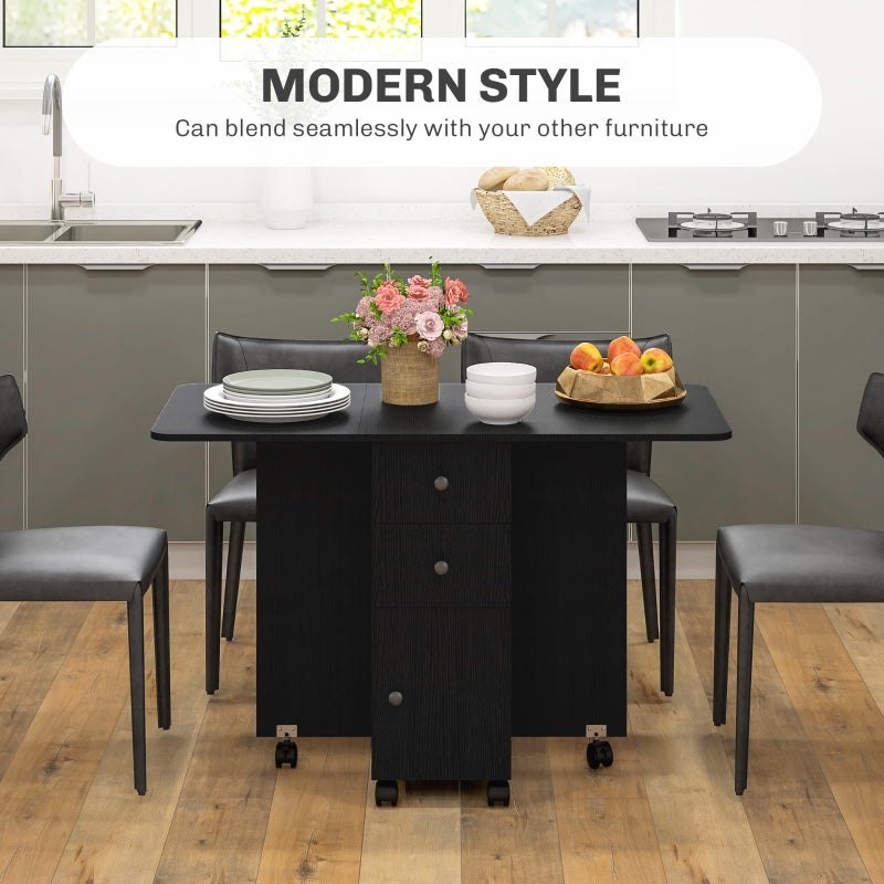Multi-Storage Six-Person Drop Leaf Dining Table, Black