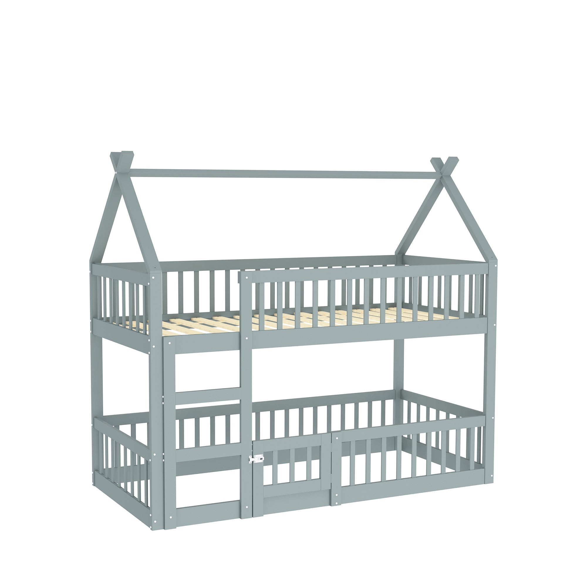 Children's Bunk Bed with Stairs, Loft Design, Solid Wood, Grey