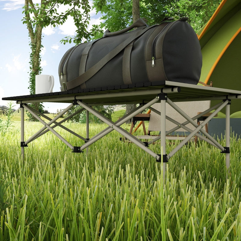 Camping Table Folding Table with Roll-Up Top, X-Frame, Lightweight 2-Person, 95 x 55 cm, Aluminum Khaki