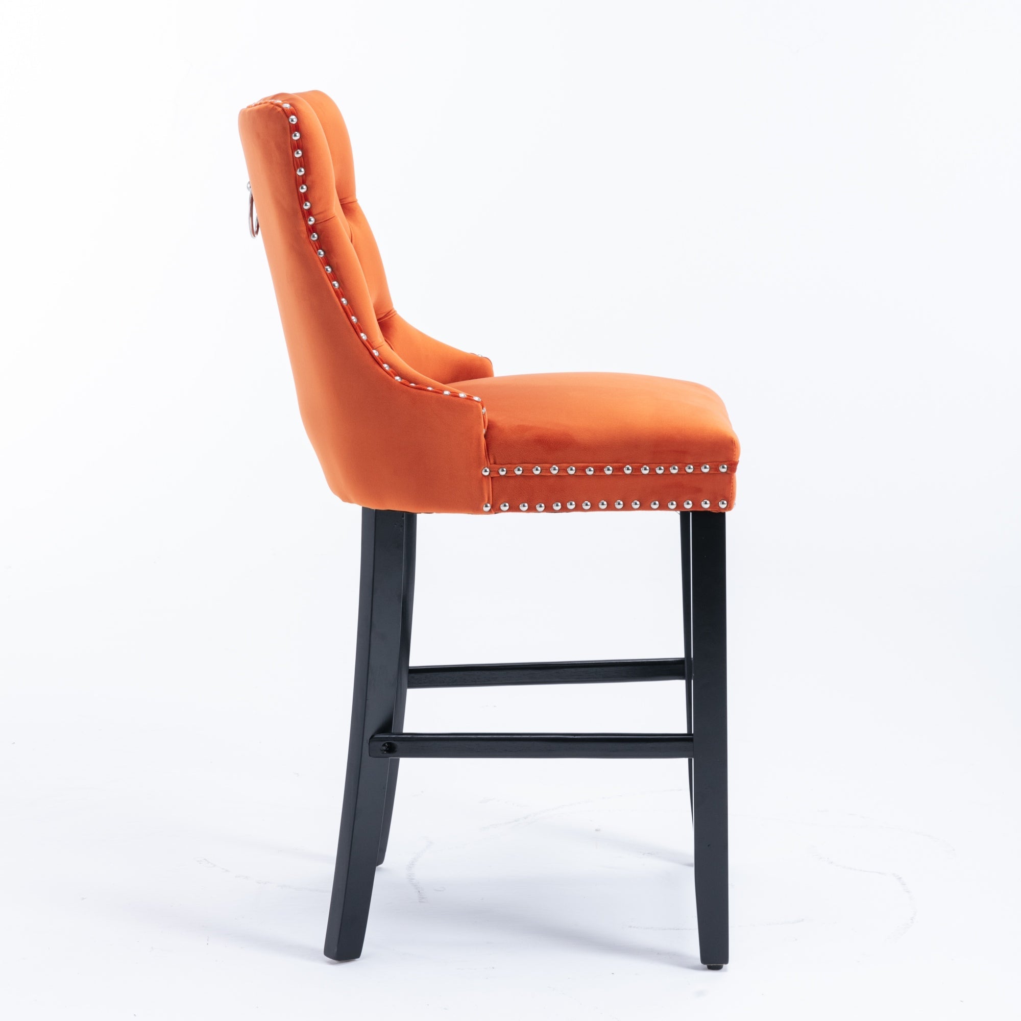 Barstools Set of 2 Button Tufted Velvet Wooden Legs - Orange