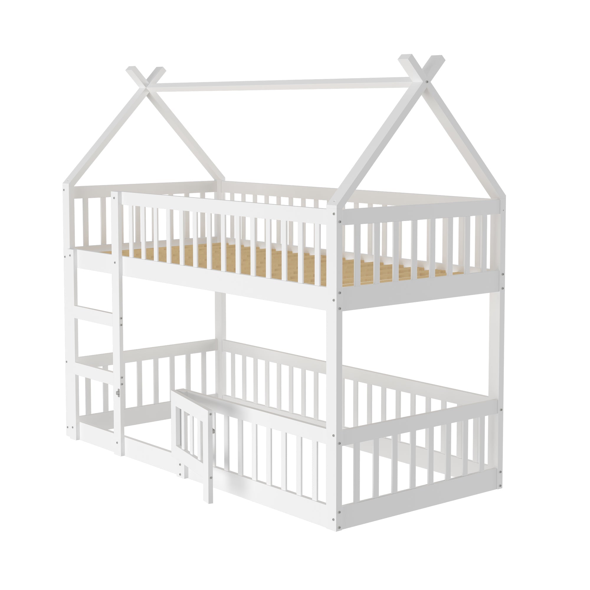 Children's Bunk Bed, Loft Design with Stairs, Solid Wood, White