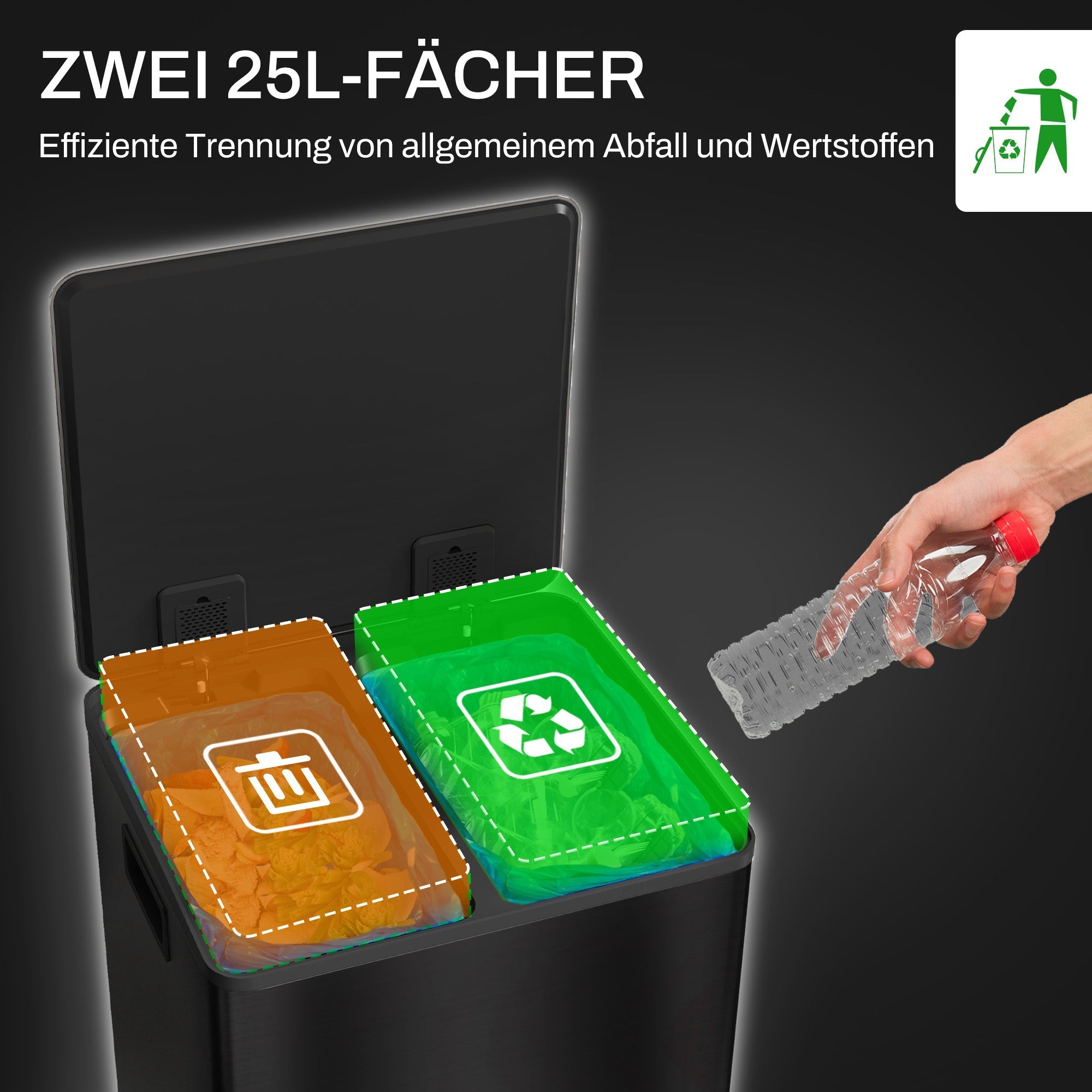 Trash Can 2x25L Pedal Bin, Dual, Stainless Steel
