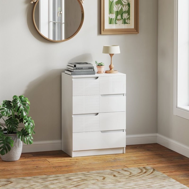 Chest of Drawers/Side Cabinet, 4 Drawers Living Room/Bedroom, High-Gloss White