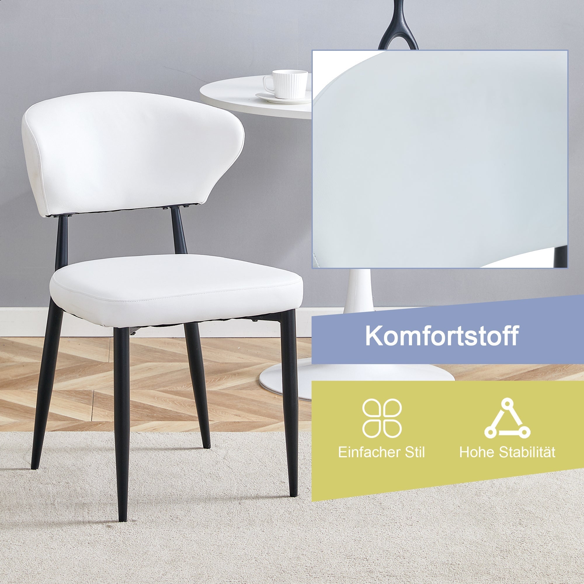 Dining Chair Minimalist Ergonomic Curved Back Set of 2 - White