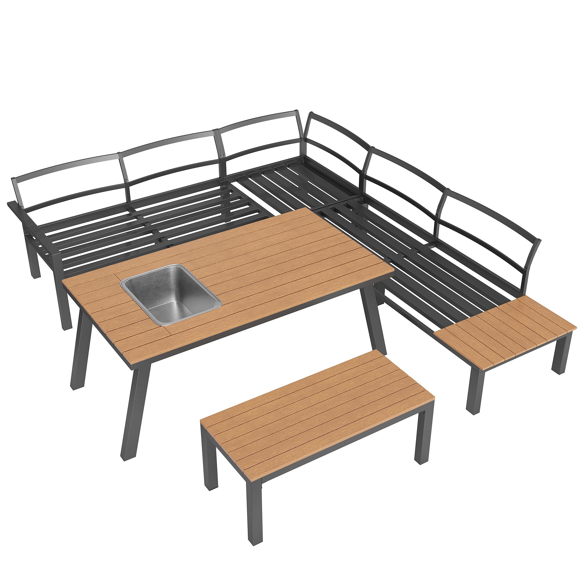 Garden Lounge Set 6-7 Seater Dining Table Ice Bucket - Galvanized Iron Frame