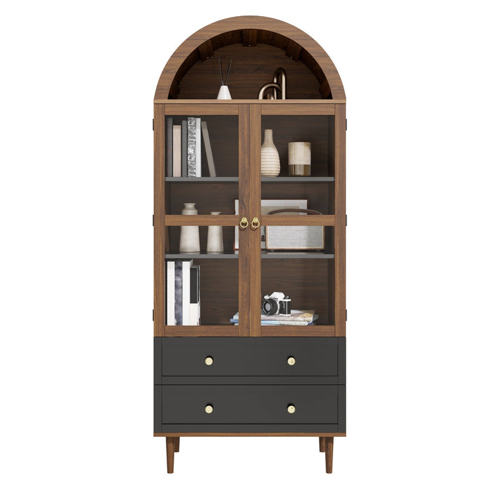 Chest of Drawers Storage Cabinet Adjustable Shelves Curved Glass Sideboard