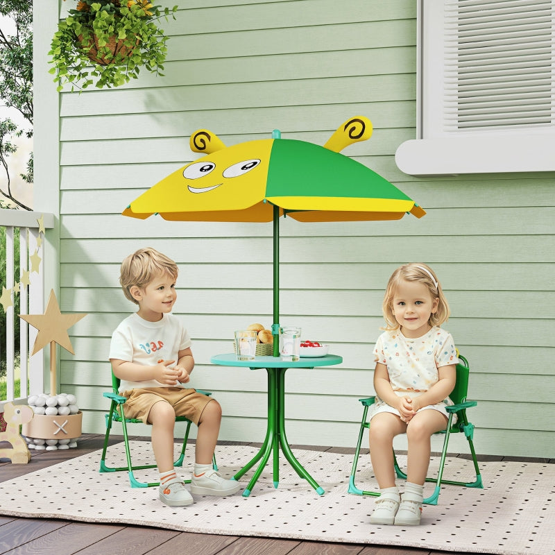 Children's Garden Furniture Set - Table, Chairs, Parasol, Bee Design - Green and Yellow