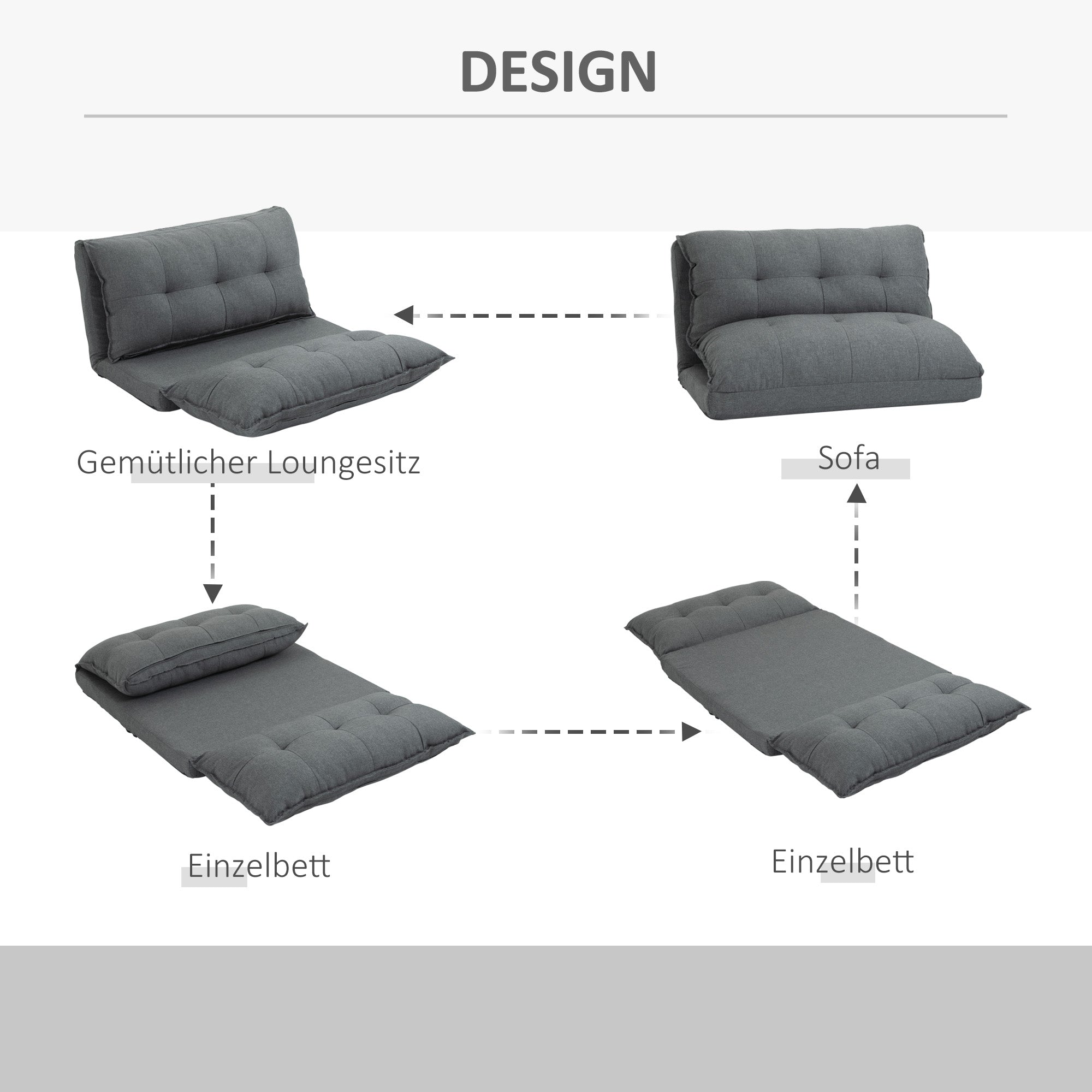 2-in-1 Floor Chair Sofa Bed, 13-Position Adjustable Backrest, Linen Gray