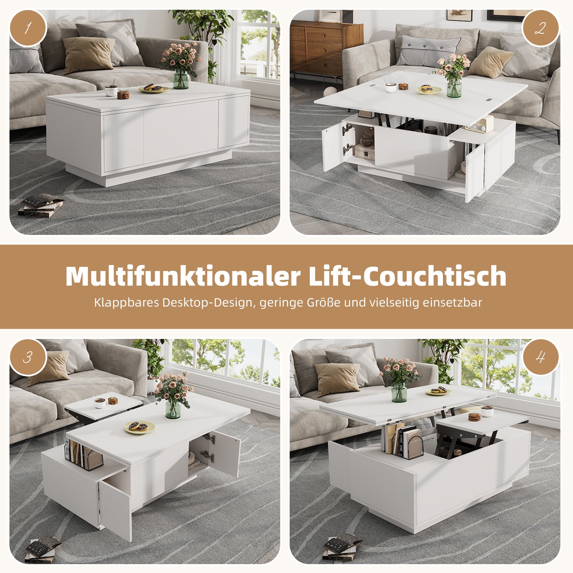 Modern Coffee Table with Double Lift-Top, Hidden Storage, 50kg Capacity