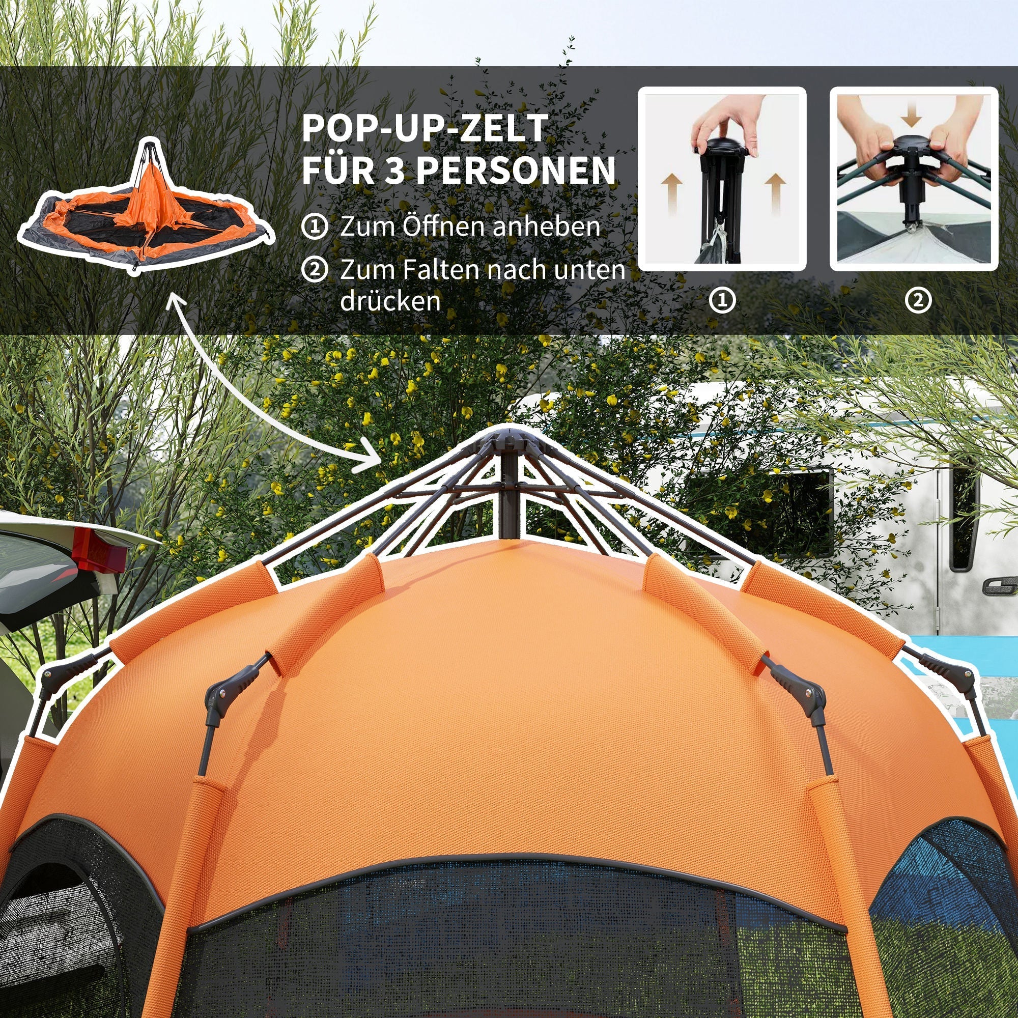 Family Tent Quick-Up Double-Wall for 4-6 Persons, 4 Seasons, Waterproof, with Mosquito Net, 2 Doors