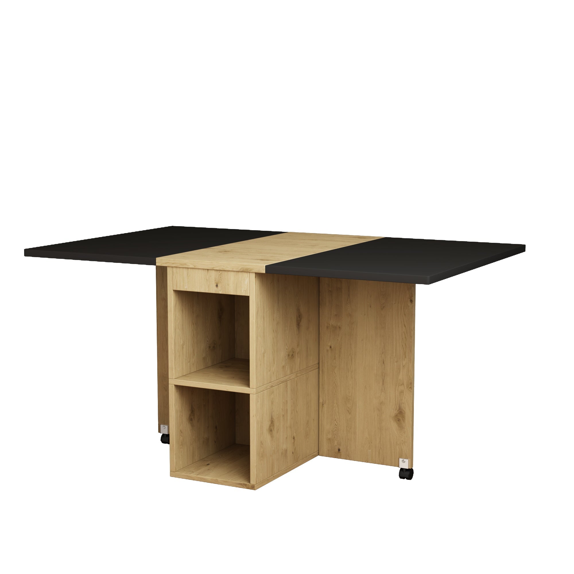 Dining Table Set with 4 Chairs, Folding and Extendable Table, 120x80x75cm, White, Oak and Black