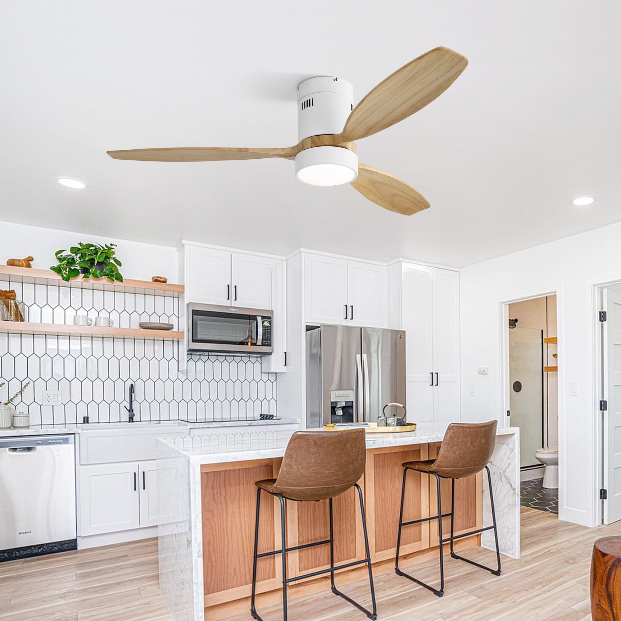 Ceiling Fan 52-inch Silent Reversible Motor Remote Control Light Solid Wood