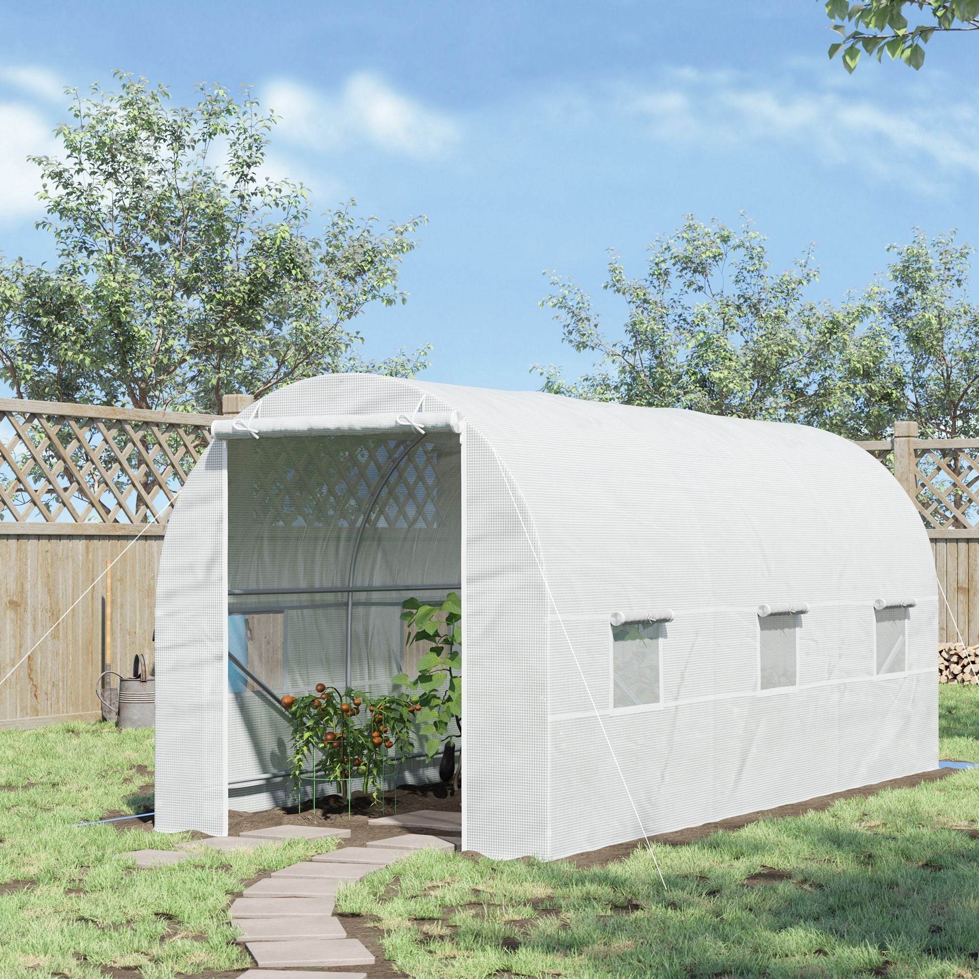 Polytunnel Greenhouse 4.5 x 2 x 2m Walk-in Mesh Windows Galvanised Steel Frame White