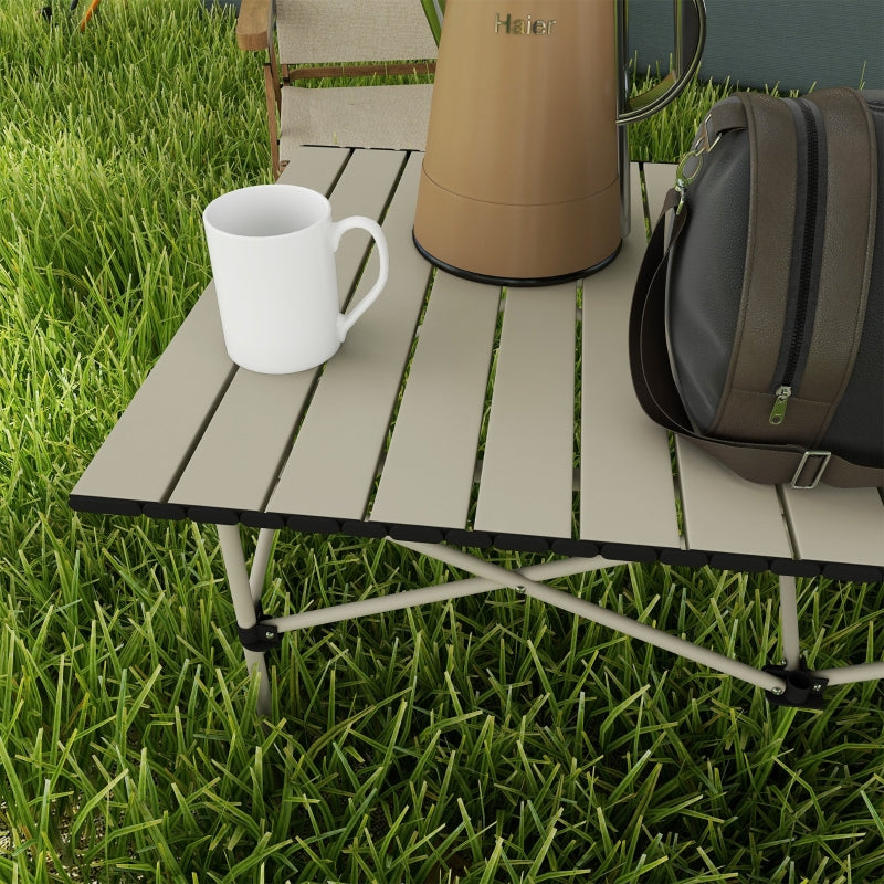 Camping Table Folding Table with Roll-Up Top, X-Frame, Lightweight 2-Person, 95 x 55 cm, Aluminum Khaki