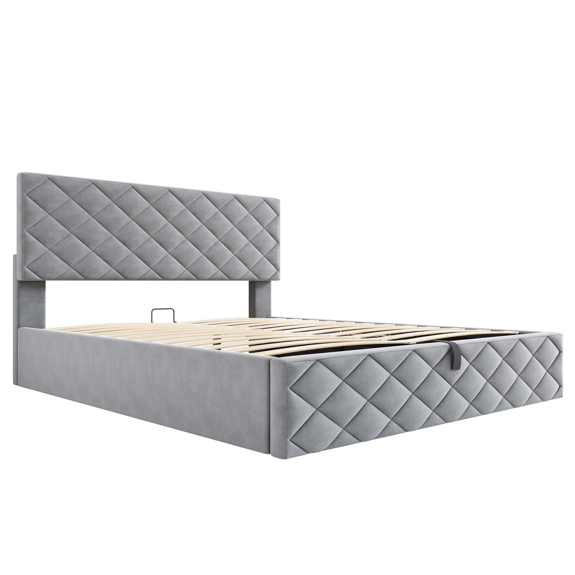 Upholstered Bed with Hydraulic Slatted Frame and Storage, 140x200cm, Grey