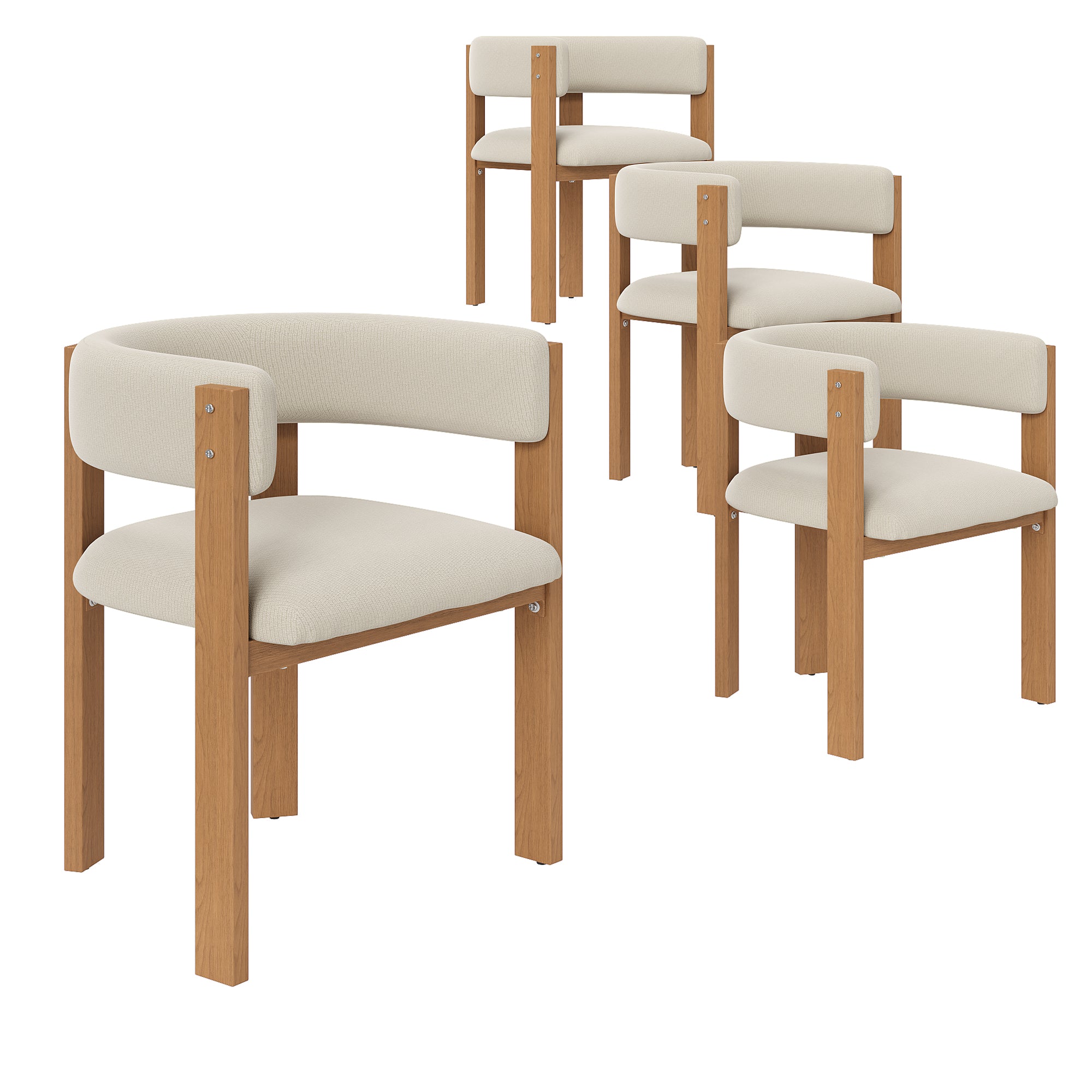 Ergonomic Dining Chair Set of 4 with Thick Padding and Iron Legs, Wood Look
