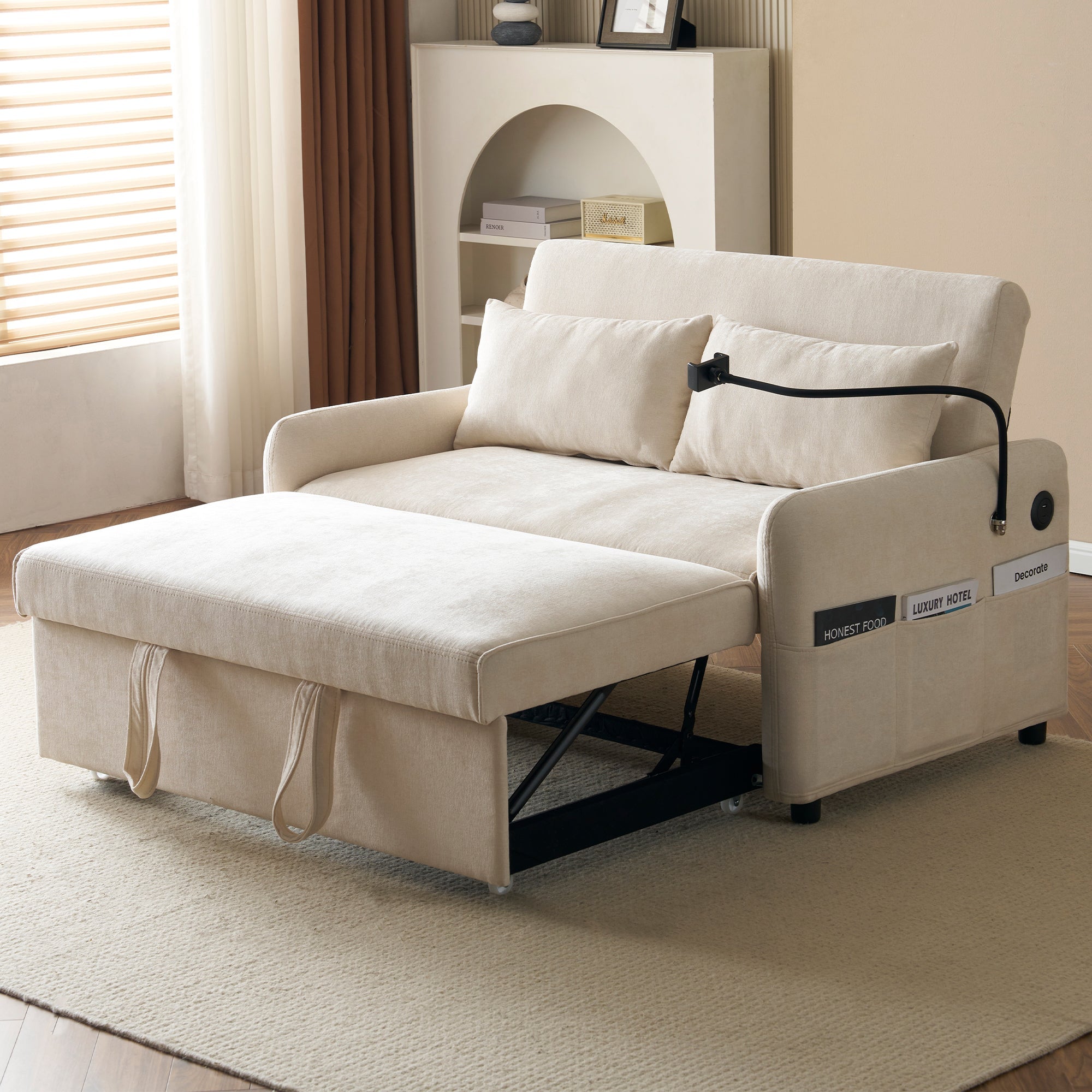 Sofa Bed, Modern Double Folding with Adjustable Backrest, USB Charging, Multifunctional