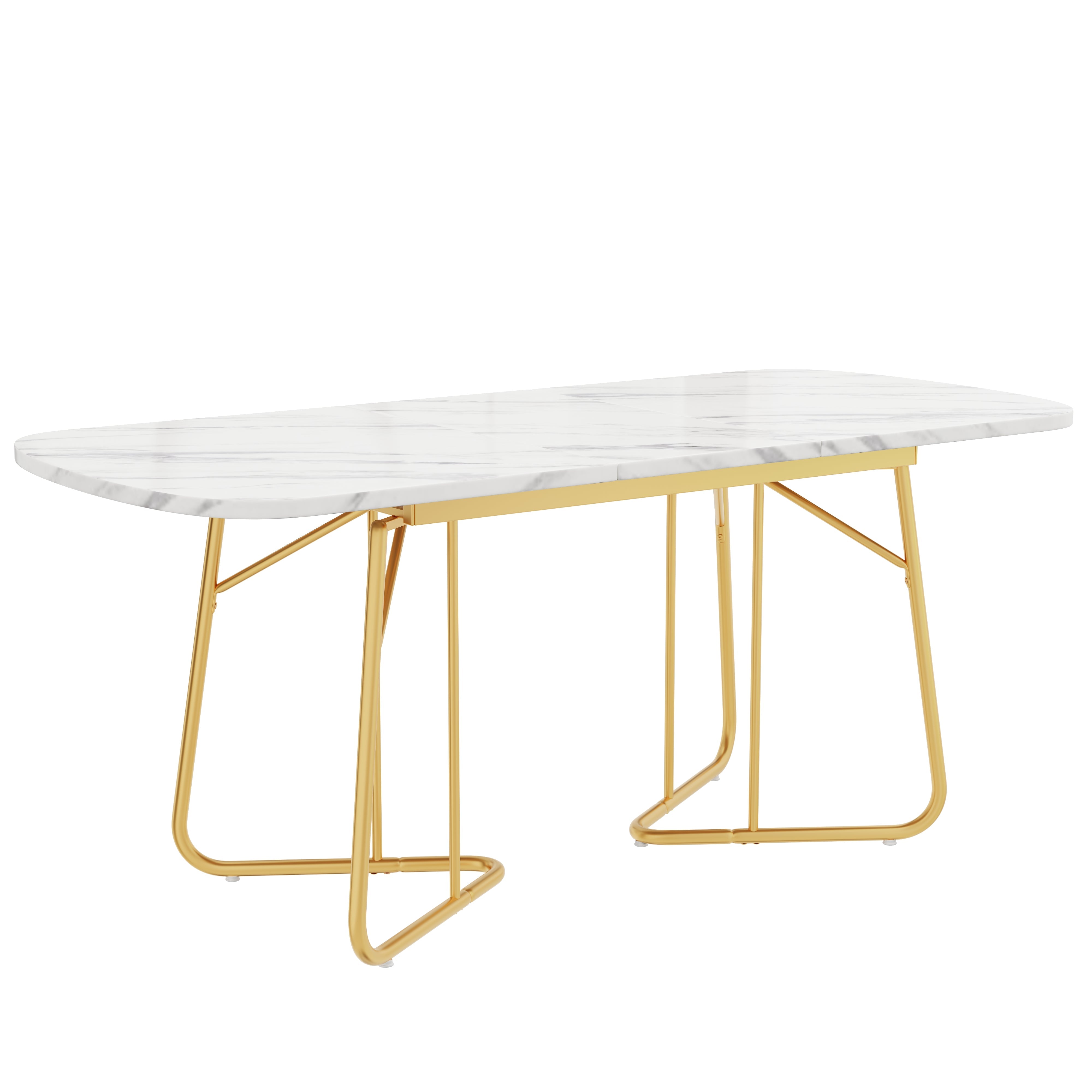 Extendable Dining Table Marble Top 140/180x80cm Gold Metal Legs - White