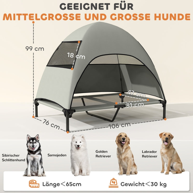 Outdoor Hundebett, erhöht mit Dach für große Hunde, hellgrau