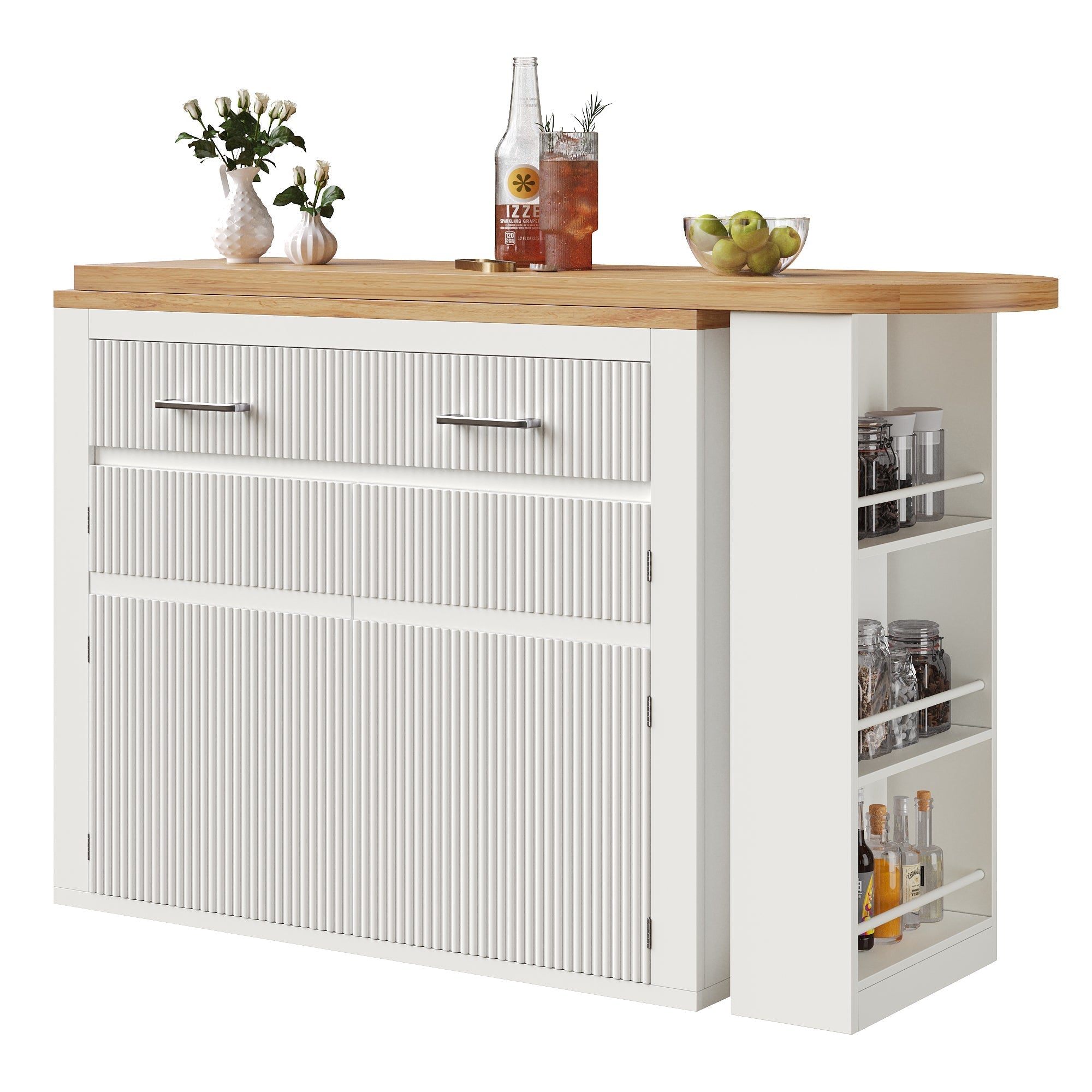 Extendable Bar Table Telescopic Movable Storage Drawer Shelves - White