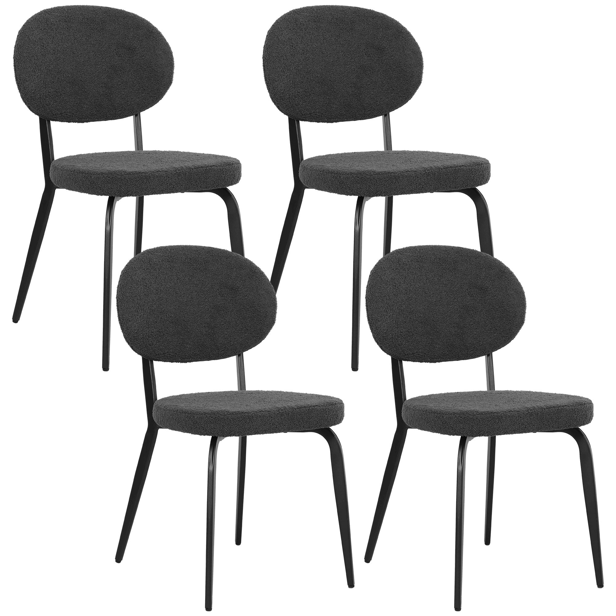 Set of Four Dining Chairs, Boucle Finish, Black
