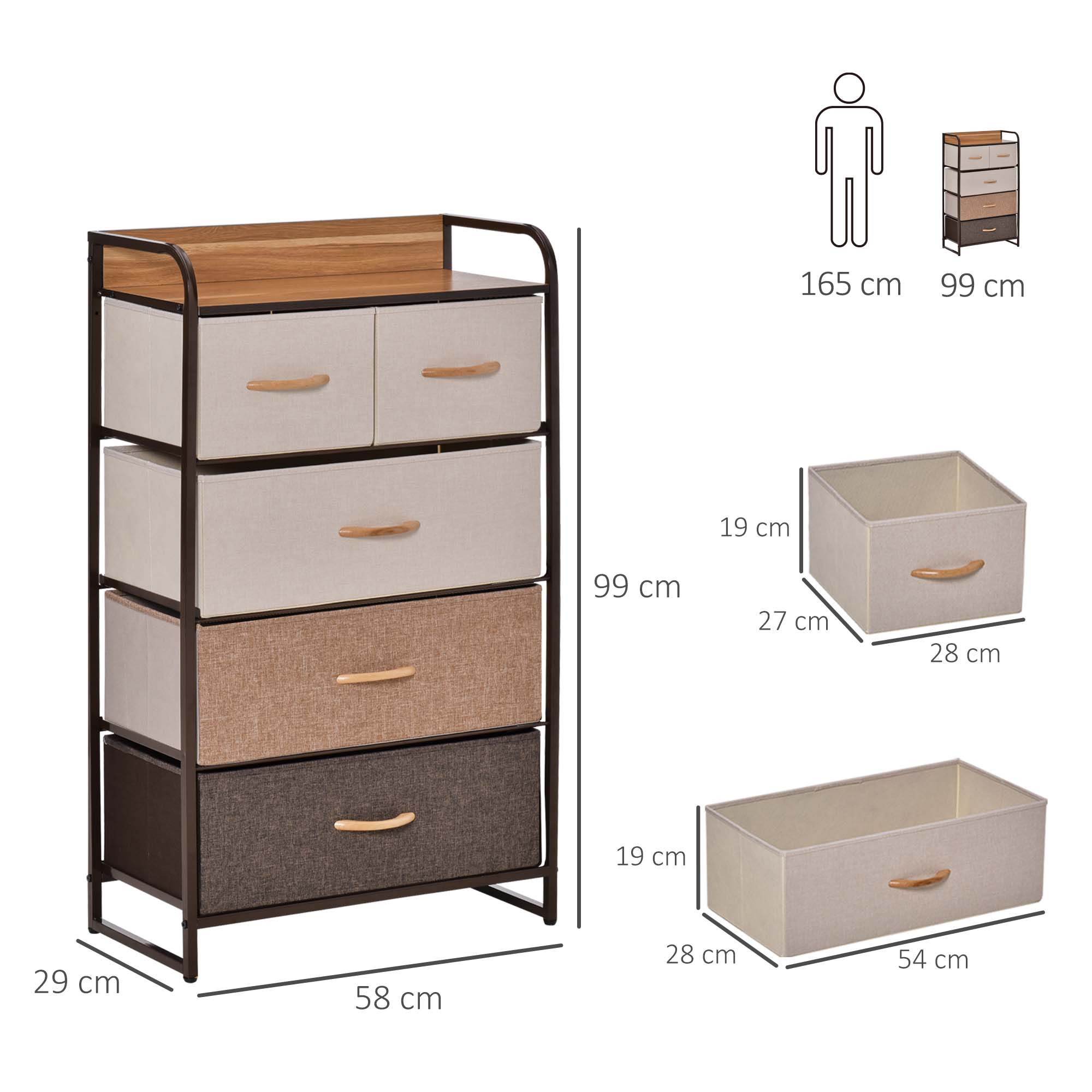 Chest of Drawers Sideboard 5 Foldable Fabric Drawers Brown
