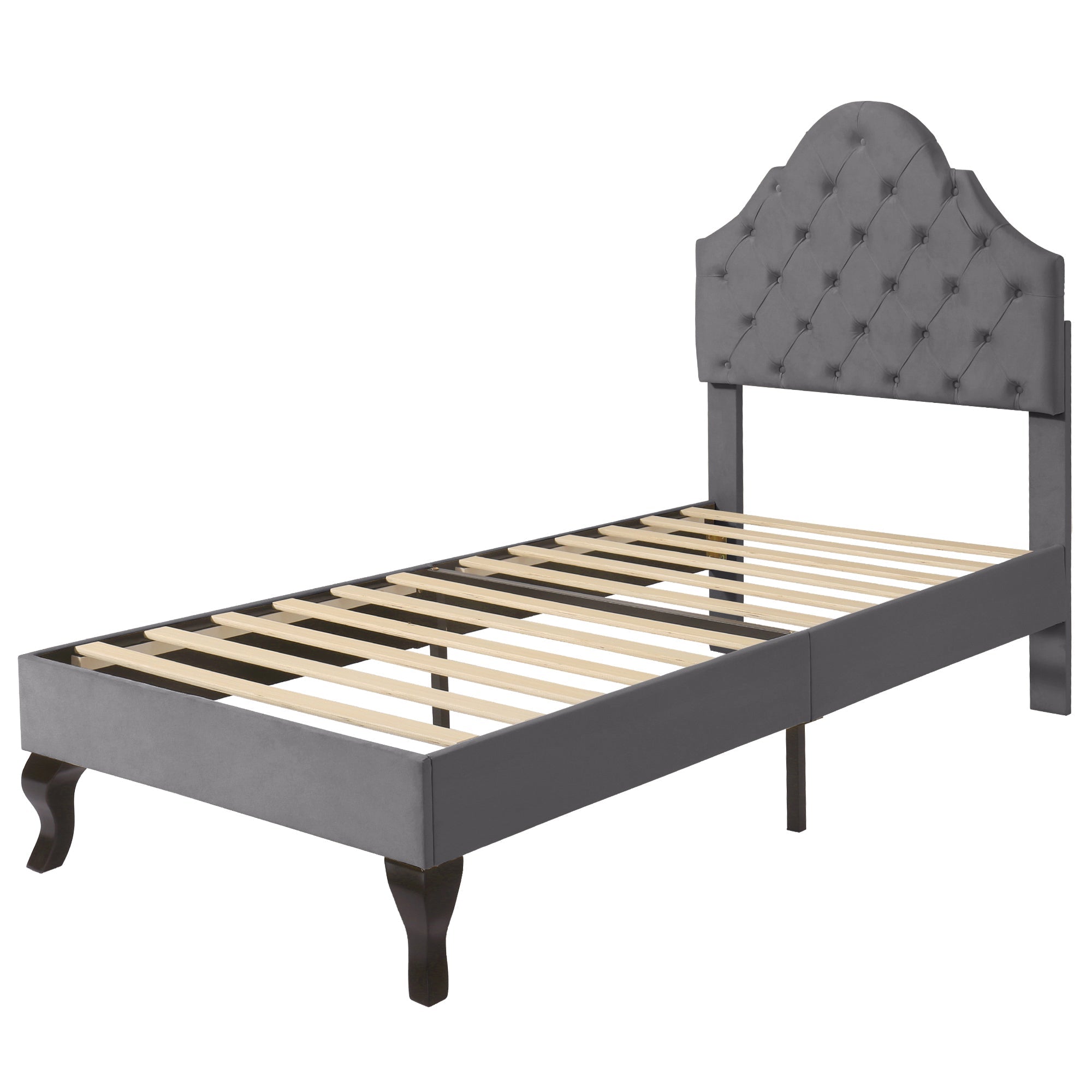Upholstered Bed 90x200cm Adjustable Headboard Slatted Base - Velvet Grey