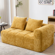 2-Person Sofa, Plush Cushion Side Pockets, Yellow