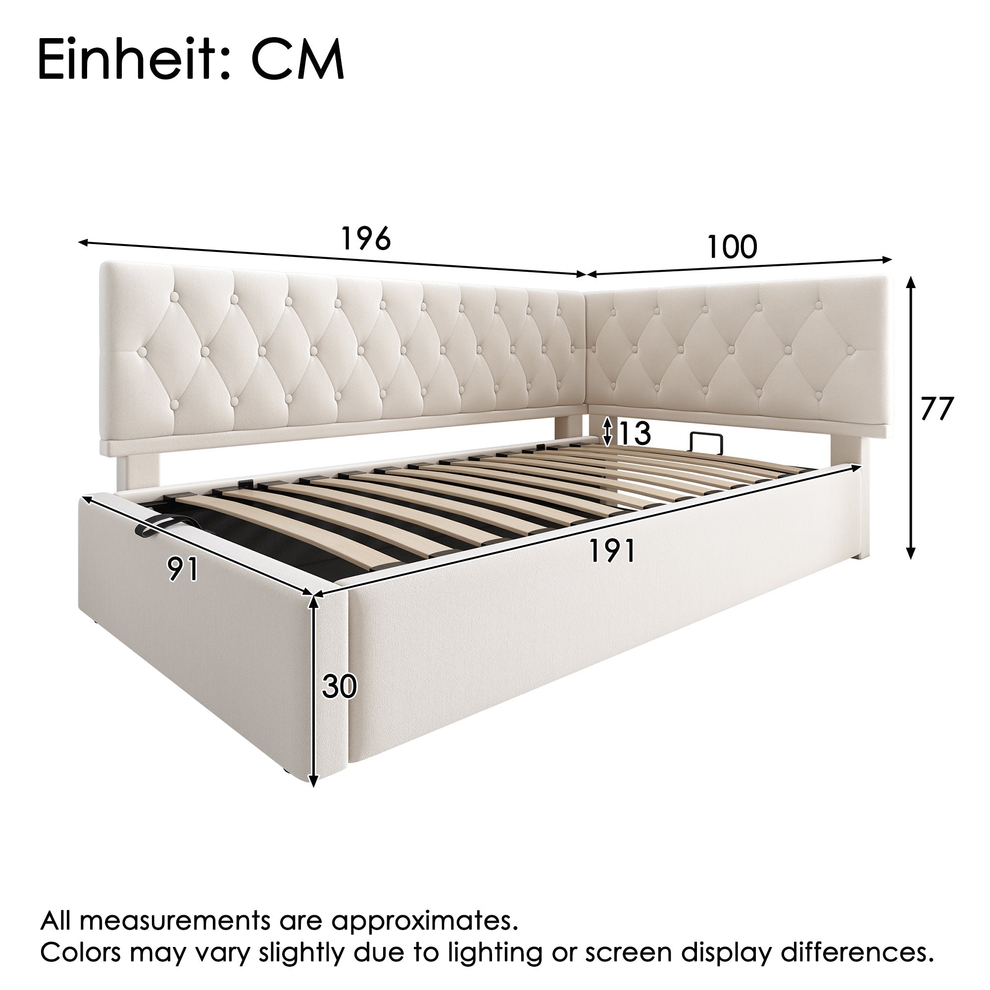 Daybed with Storage, 3FT Single Sofa Bed with Hydraulic Ottoman, Metal Slatted Frame, Velvet Beige