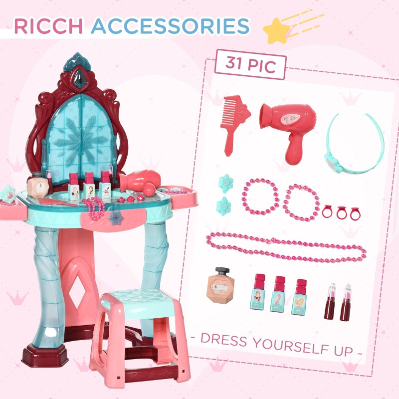 Kids Dressing Playset, 31 Piece Magical Princess Mirror Light and Sound - Pink and Blue