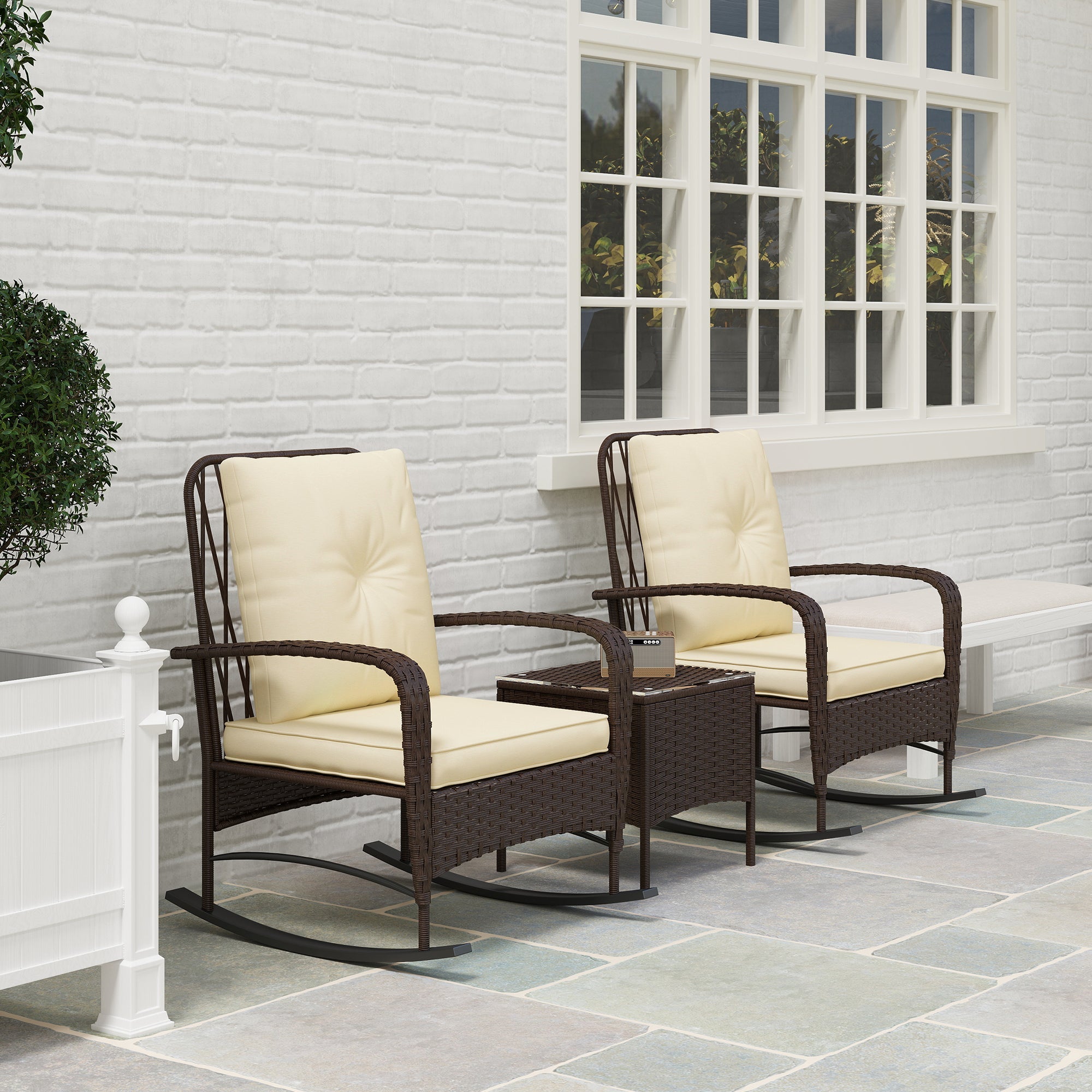 Three-Piece Rocking Chair Bistro Set Rattan Brown
