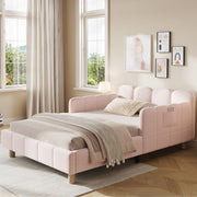 Upholstered Children's Single Bed with Headboard and Safety Rail, 90x200cm, Pink Velvet