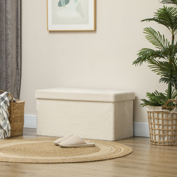 Bench with Storage, Foldable Upholstered Bed Chest, Velvet Cream White
