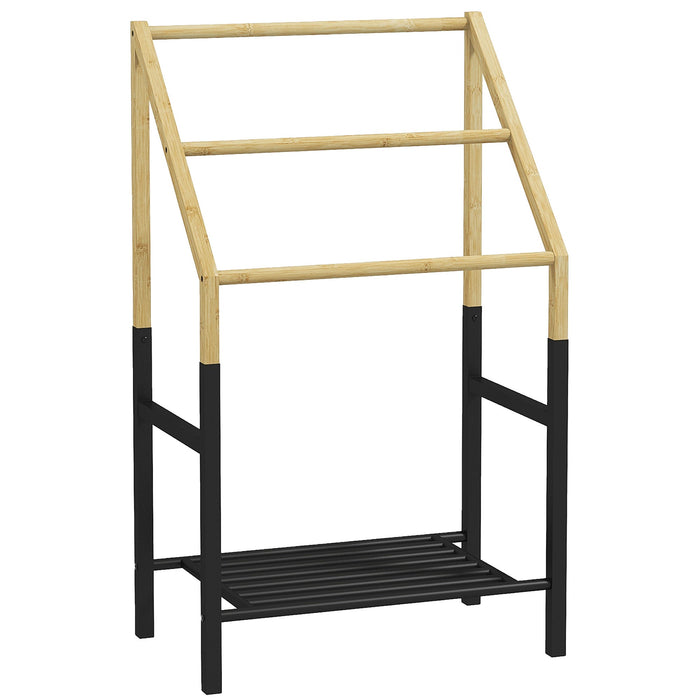 Towel Holder Freestanding, 3 Towel Rails with Shelf, Metal, Natural