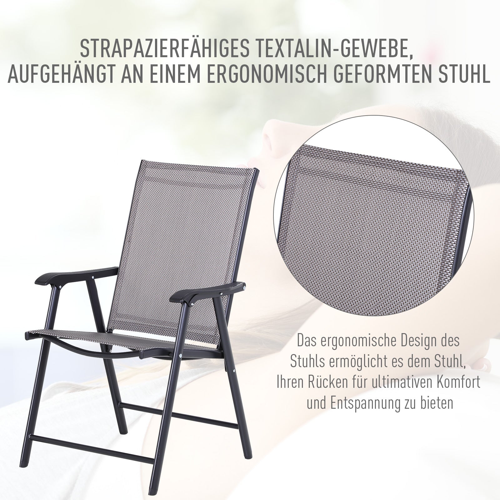Camping Chairs, 2-Piece Folding Armrest Fishing, Metal Grey