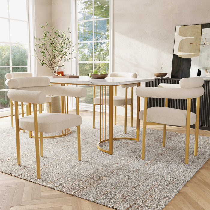 Dining Chairs Set of 4 Modern Gold Legs Ring Seats - Beige Suede