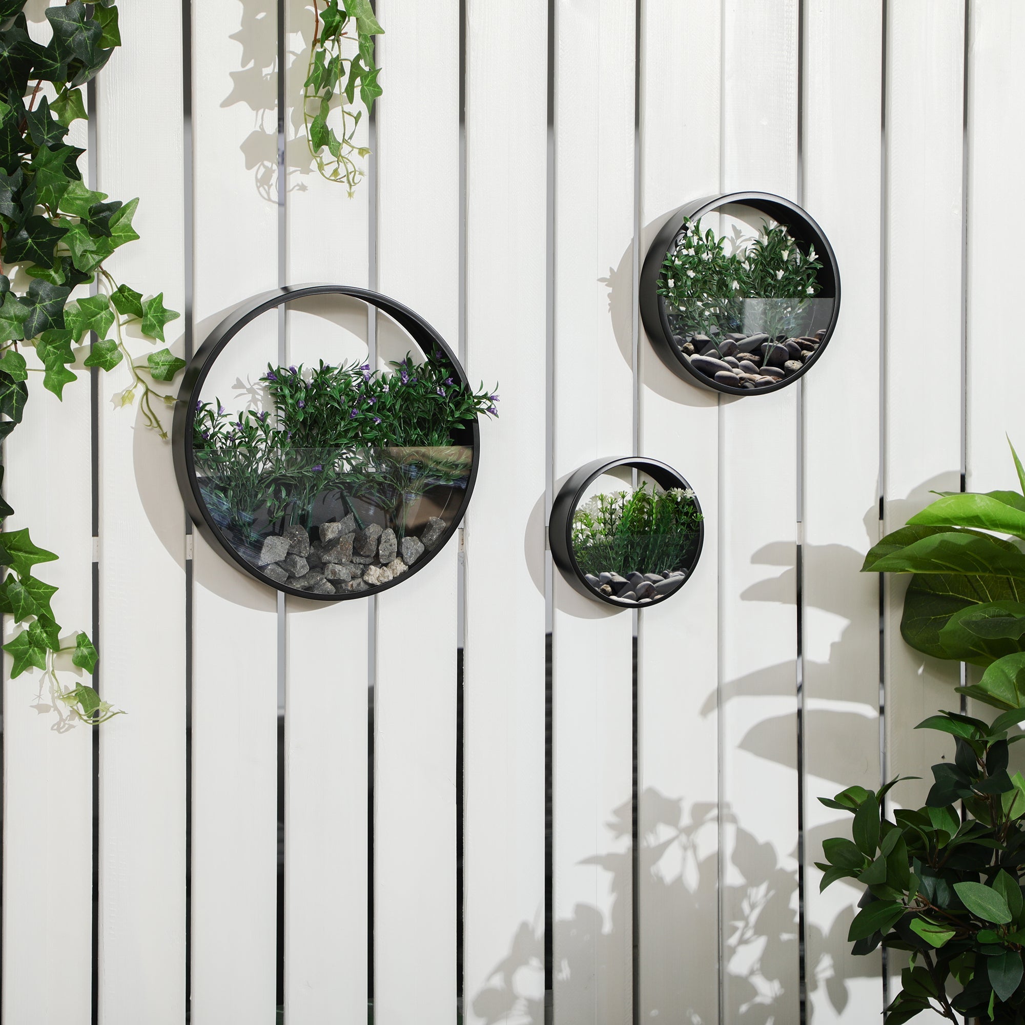 Flower Pots Set of 3 Wall Planters for Succulents & Cacti, Steel in Black