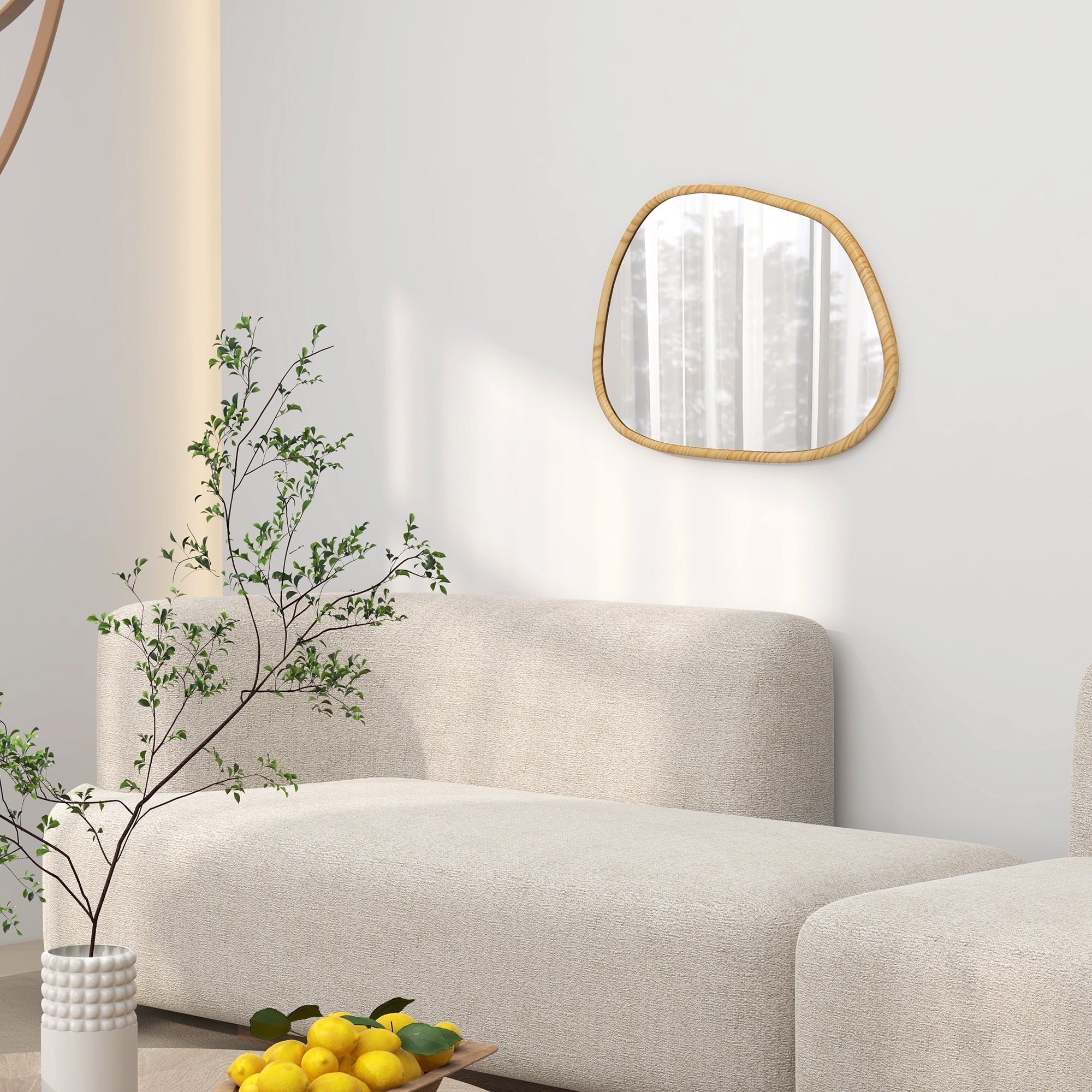 Asymmetrical Wall Mirror 70x50cm Antioxidant Wooden Frame, Natural
