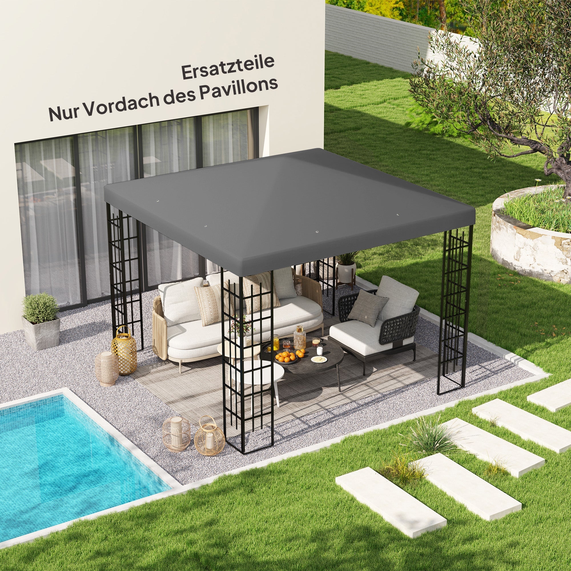 Outsuuny Replacement Gazebo Roof 3x3m Waterproof 370g/m², Dark Grey Oxford Fabric