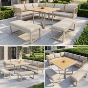 Garden Lounge Set for 8-10 People with Large Dining Table and Cushions, Plastic Wood and Ropework