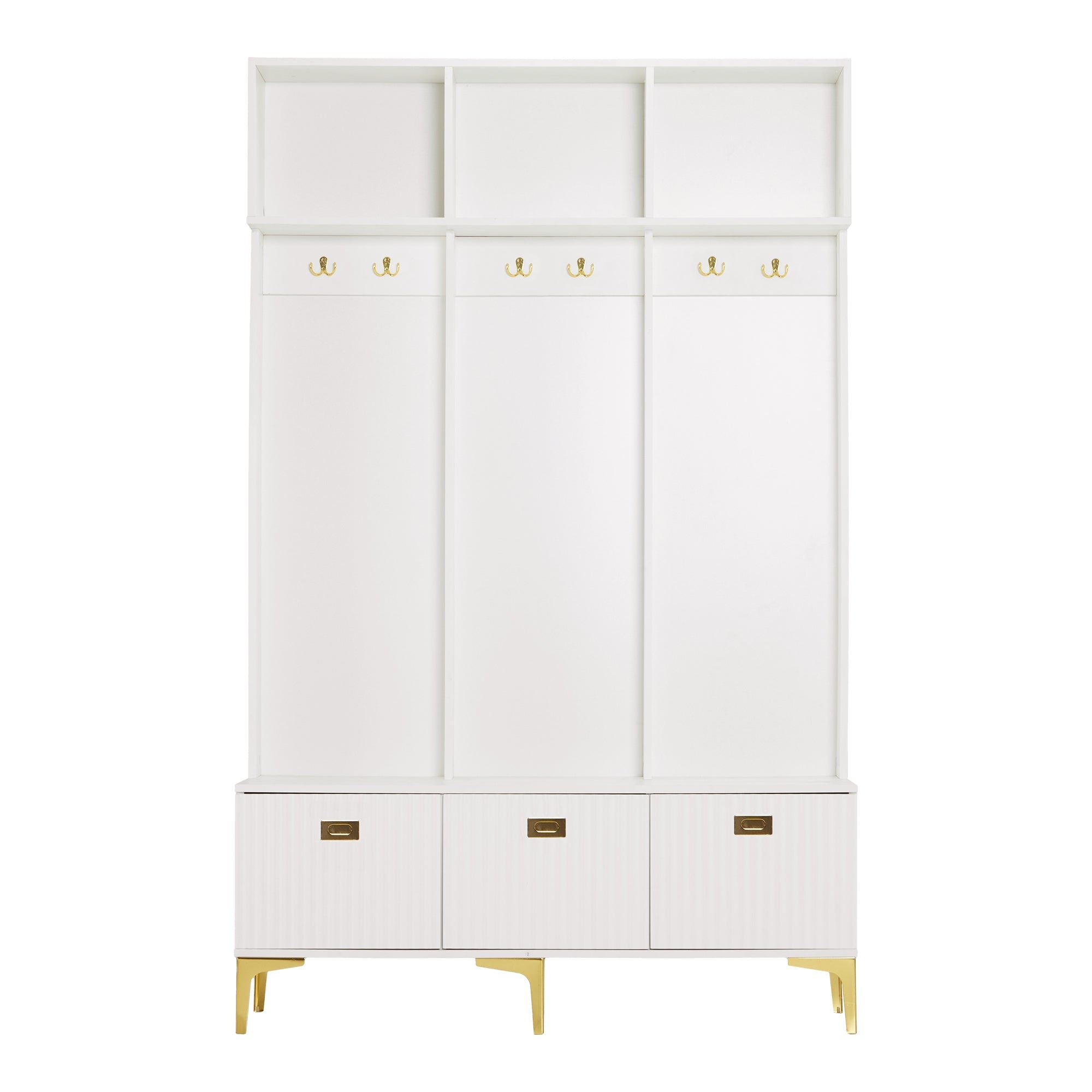 Wardrobe Set with Bench, Multifunctional Storage, 6 Hooks, White