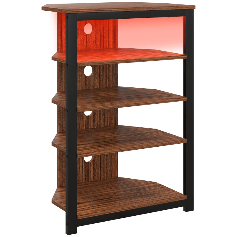 4-Tier Corner TV Stand with Storage, LED Lights, Cable Management, Small TV Unit Entertainment Centre for TVs up to 29"