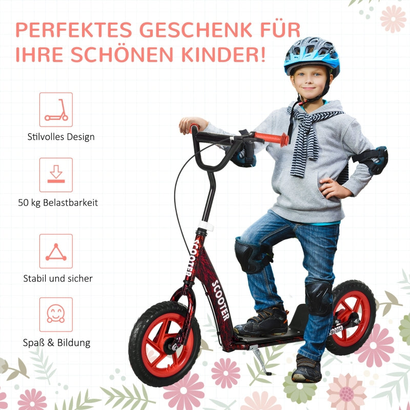 Children's Kick Scooter with Height-Adjustable Handlebar, Brake and Kickstand, Red