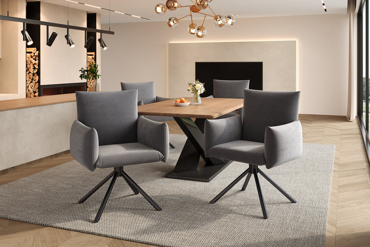 Set of 2 Swivel Chairs Upholstered Metal Legs Lumbar Support - Velvet Grey
