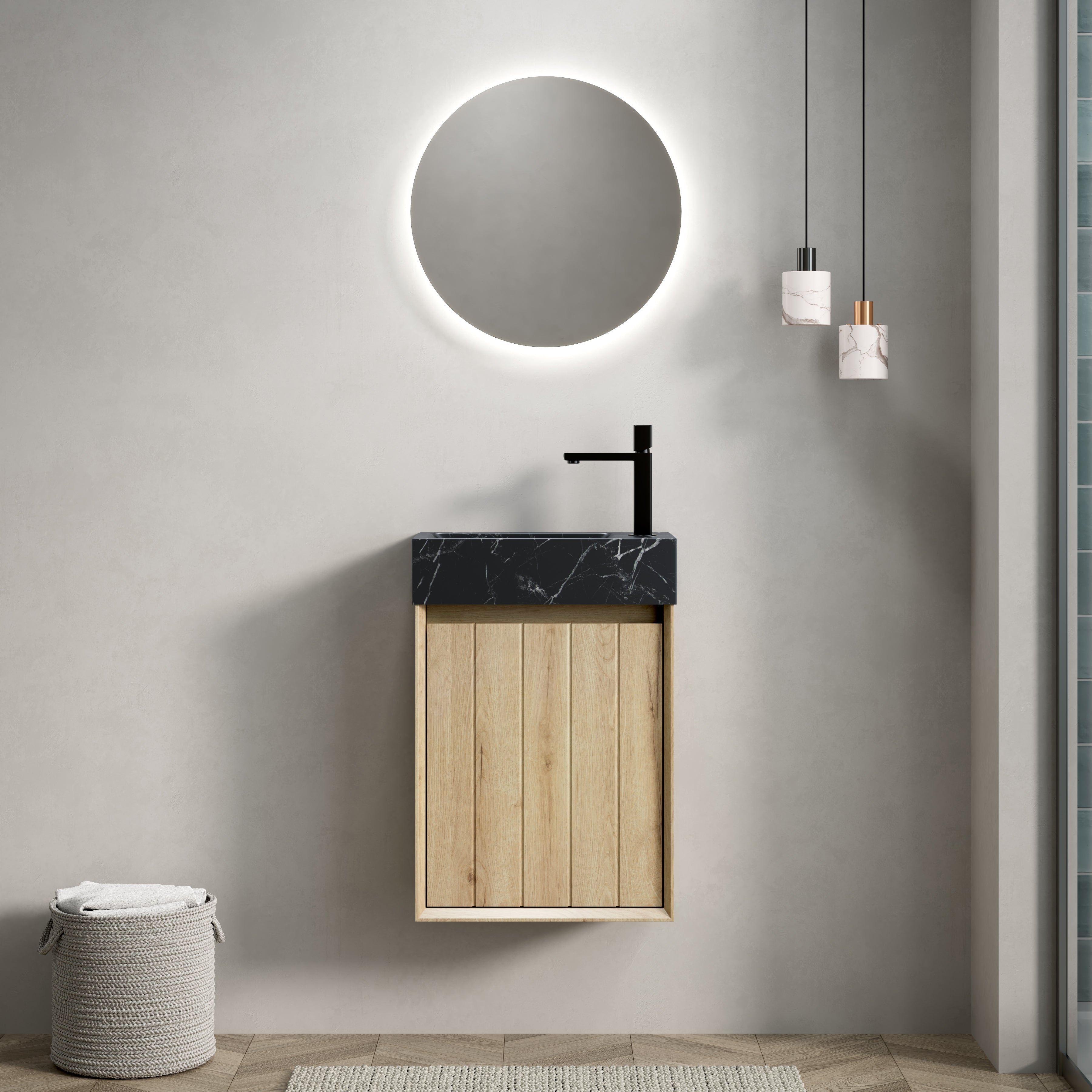 VITO 40cm Wall Mount Bathroom Vanity with Undermount Sink, Black Marble