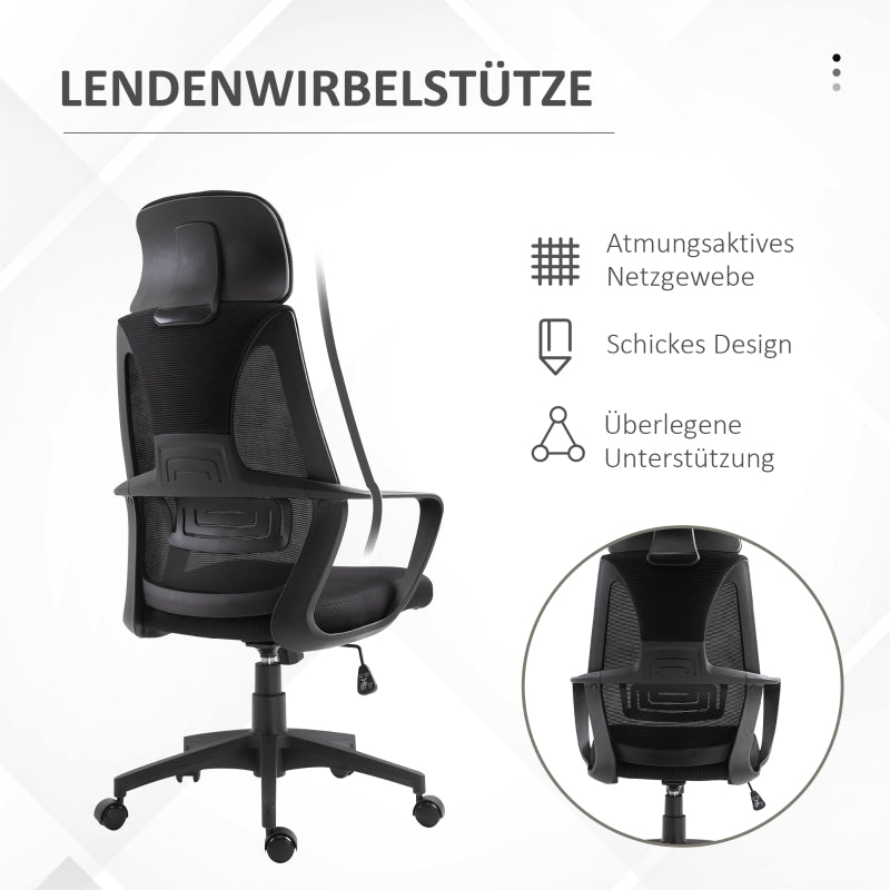 Vinsetto Office Chair, Ergonomic Desk Swivel with Armrests, Headrest, Lumbar, Mesh, Black
