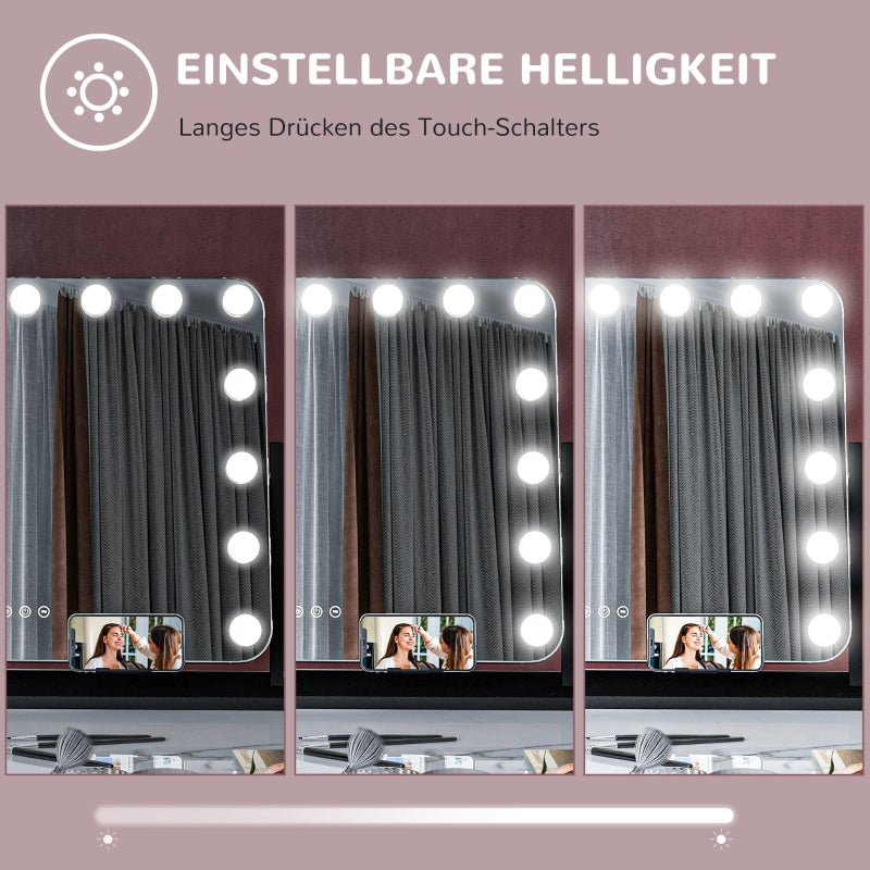 LED-Kosmetikspiegel, 3 Leuchtmodi, dimmbar, Touch-Steuerung, Schwarz