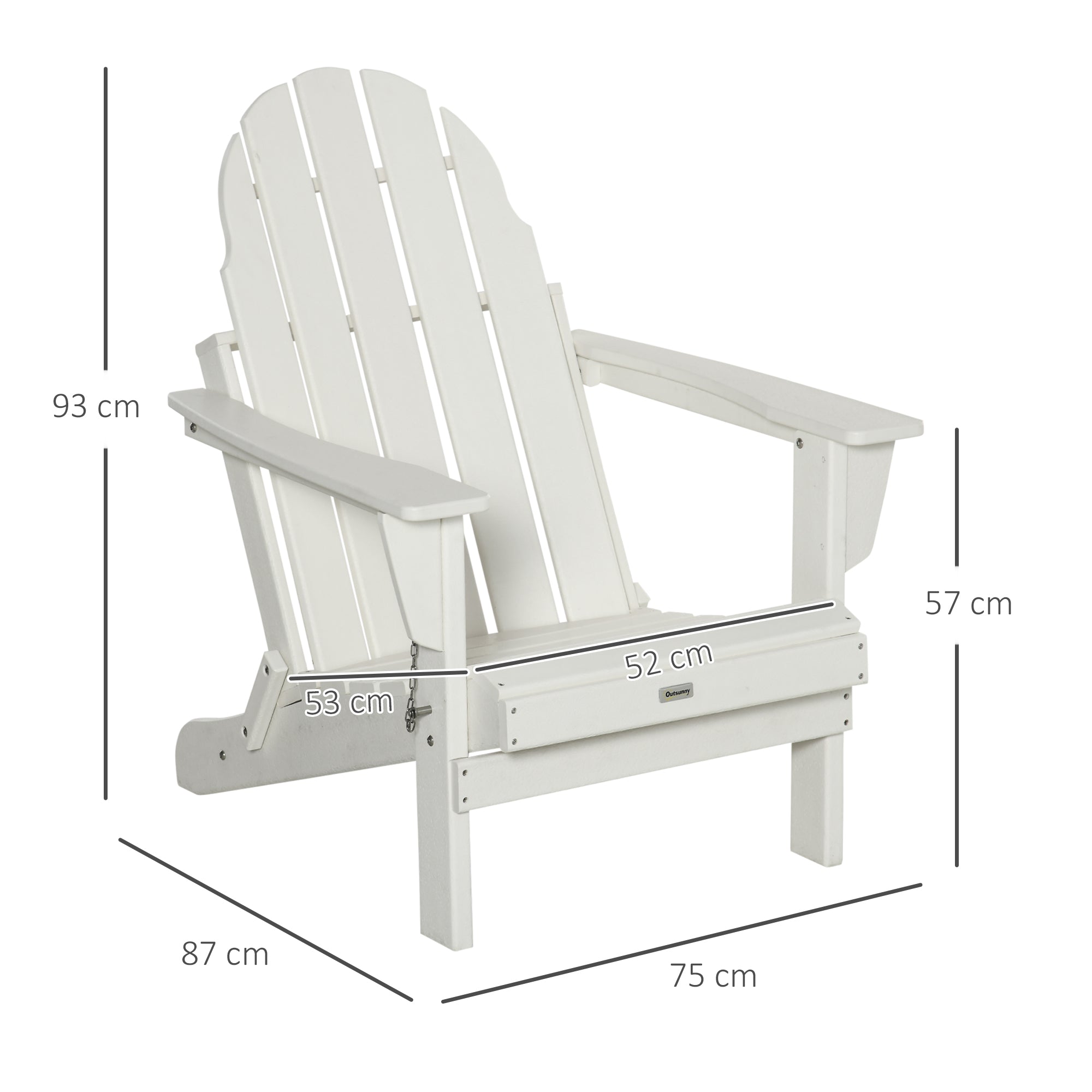 Adirondack Garden Chair, Foldable 75x87x93cm Armchair, White