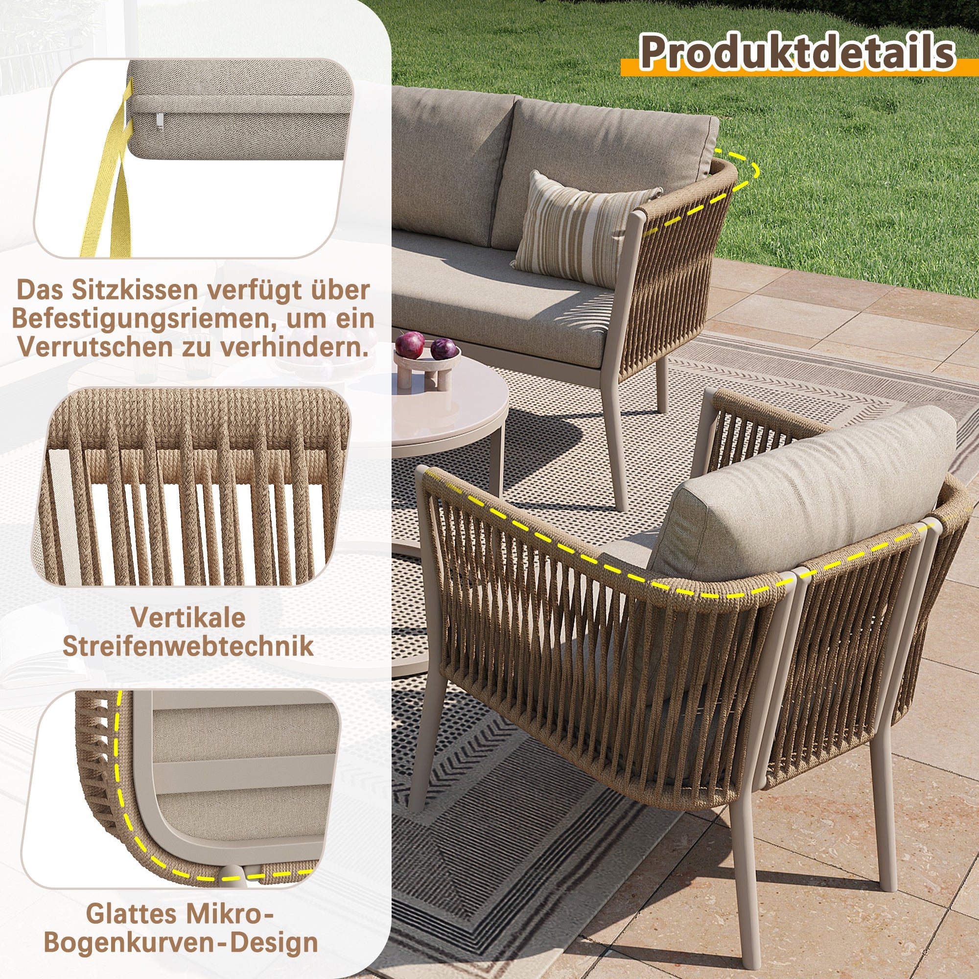 Garden Lounge Set for 5-6 People, 6-Piece Modular Corner Outdoor Sofa with Waterproof Cushions, PE Rattan Beige